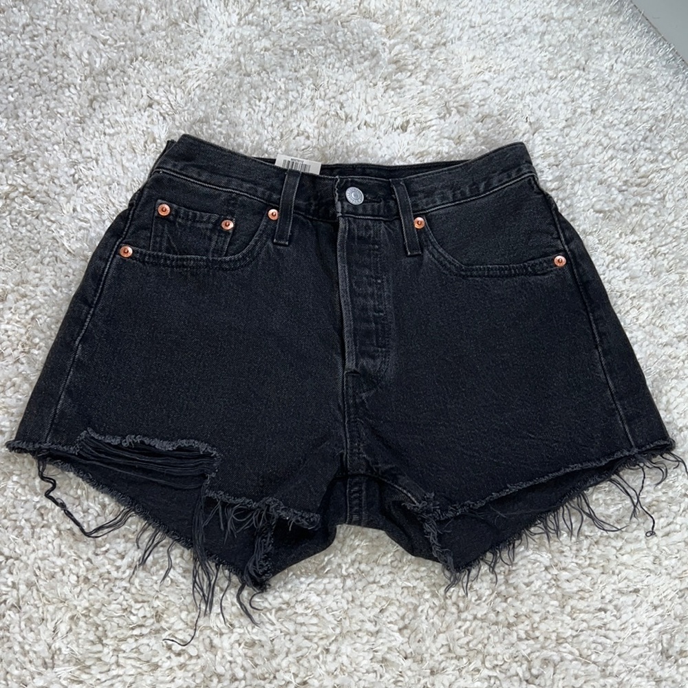 New 501 Levis, High rise black shorts